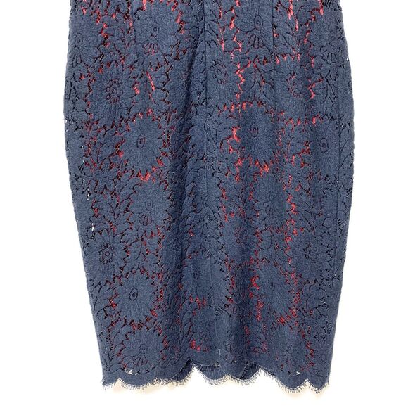 Algo Dress Dress Navy Blue Red Lace Overlay Sleeveless Wool Silk Blend Size P - Picture 7 of 16